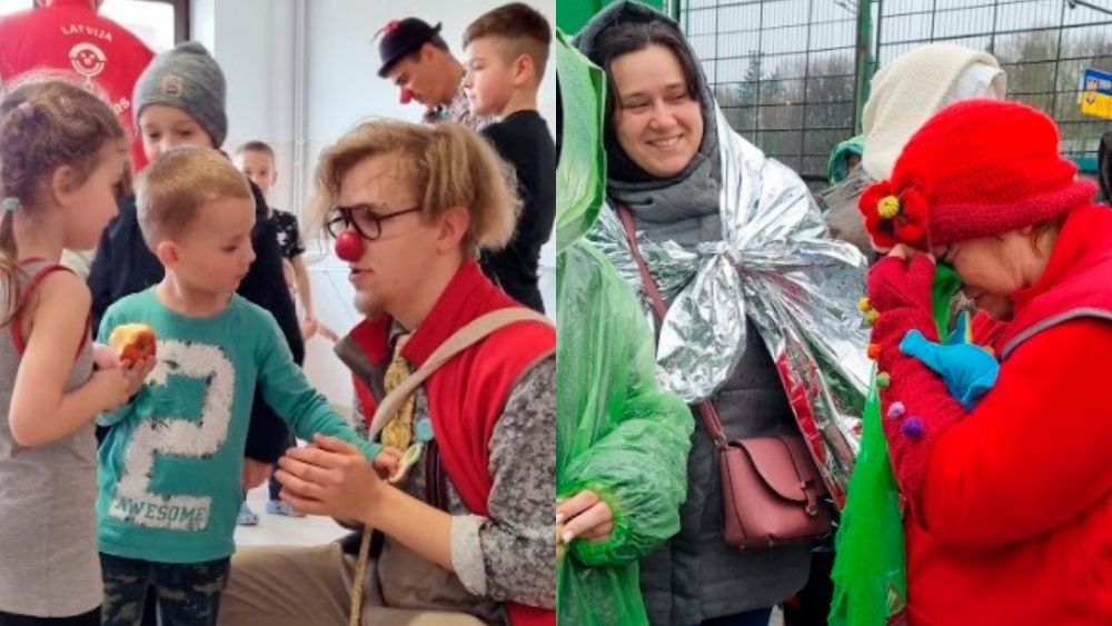 Dakteri klauni no Latvijas sniedz atbalstu bēgļiem Polijas-Ukrainas pierobežā